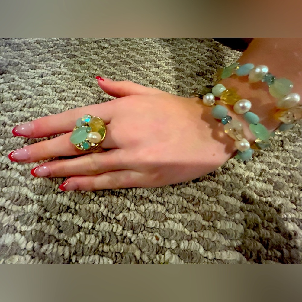 Michal Golan original matching ring (size 7) and bracelet. Gemstones and pears.